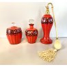SET PROFUMO 3 ELEMENTI VETRO MURANO ROSSO DECORO NERO FIORI FOGLIE ART DECO' '40
