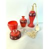 SET PROFUMO 3 ELEMENTI VETRO MURANO ROSSO DECORO NERO FIORI FOGLIE ART DECO' '40