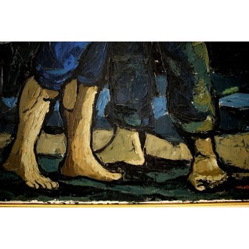 GRANDE QUADRO DIPINTO OLIO SU TELA FIGURATIVO D'Alessandro DANZA UOMO FOLLA '64