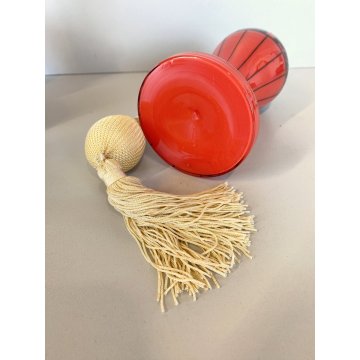 SET PROFUMO 3 ELEMENTI VETRO MURANO ROSSO DECORO NERO FIORI FOGLIE ART DECO' '40