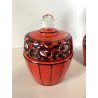 SET PROFUMO 3 ELEMENTI VETRO MURANO ROSSO DECORO NERO FIORI FOGLIE ART DECO' '40