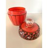 SET PROFUMO 3 ELEMENTI VETRO MURANO ROSSO DECORO NERO FIORI FOGLIE ART DECO' '40