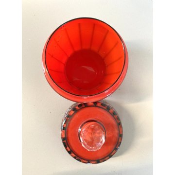SET PROFUMO 3 ELEMENTI VETRO MURANO ROSSO DECORO NERO FIORI FOGLIE ART DECO' '40