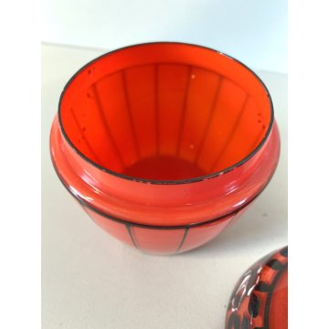 SET PROFUMO 3 ELEMENTI VETRO MURANO ROSSO DECORO NERO FIORI FOGLIE ART DECO' '40