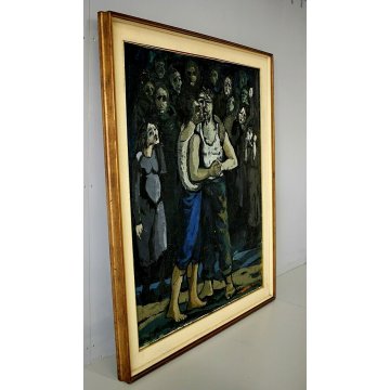 GRANDE QUADRO DIPINTO OLIO SU TELA FIGURATIVO D'Alessandro DANZA UOMO FOLLA '64