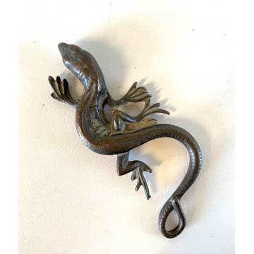ANTICA PICCOLA SCULTURA FIGURA LUCERTOLA GECO BRONZO BESTIARIO 10,5 cm '800/'900
