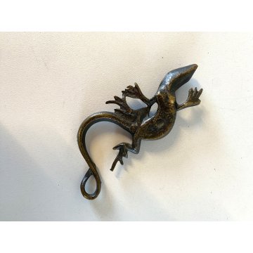 ANTICA PICCOLA SCULTURA FIGURA LUCERTOLA GECO BRONZO BESTIARIO 10,5 cm '800/'900