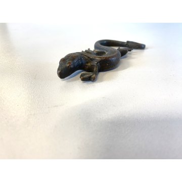 ANTICA PICCOLA SCULTURA FIGURA LUCERTOLA GECO BRONZO BESTIARIO 10,5 cm '800/'900