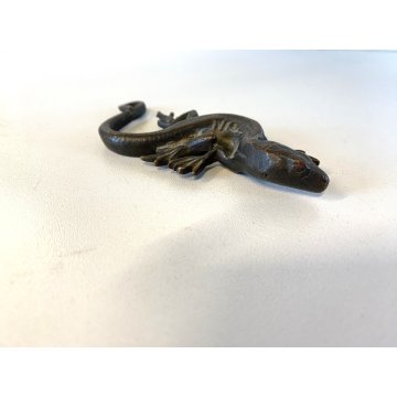 ANTICA PICCOLA SCULTURA FIGURA LUCERTOLA GECO BRONZO BESTIARIO 10,5 cm '800/'900