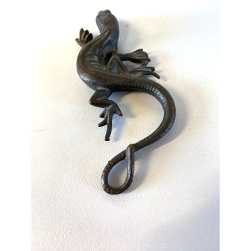 ANTICA PICCOLA SCULTURA FIGURA LUCERTOLA GECO BRONZO BESTIARIO 10,5 cm '800/'900