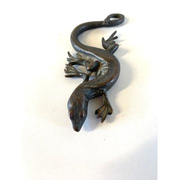 ANTICA PICCOLA SCULTURA FIGURA LUCERTOLA GECO BRONZO BESTIARIO 10,5 cm '800/'900
