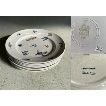 RARO SET 7 PIATTI CERAMICA S.C. Richard "Frutti di mare" DIPINTI A MANO Art Decò