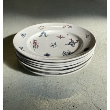 RARO SET 7 PIATTI CERAMICA S.C. Richard "Frutti di mare" DIPINTI A MANO Art Decò