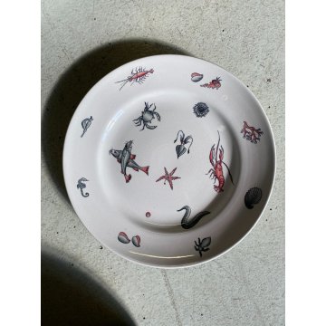 RARO SET 7 PIATTI CERAMICA S.C. Richard "Frutti di mare" DIPINTI A MANO Art Decò