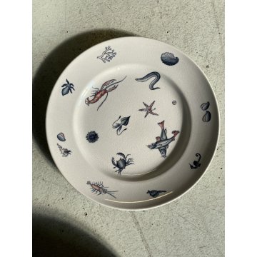 RARO SET 7 PIATTI CERAMICA S.C. Richard "Frutti di mare" DIPINTI A MANO Art Decò