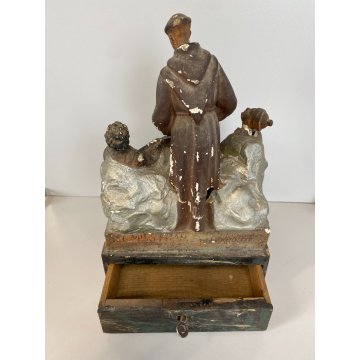 ANTICO GRUPPO SCULTOREO GESSO CASSETTA ELAMOSINA MISSIONI FRANCESCANE '800