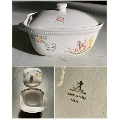 ANTICA ZUPPIERA CERAMICA DESIGN Richard Ginori DECORO MARINO ø 27 x 15 cm '40