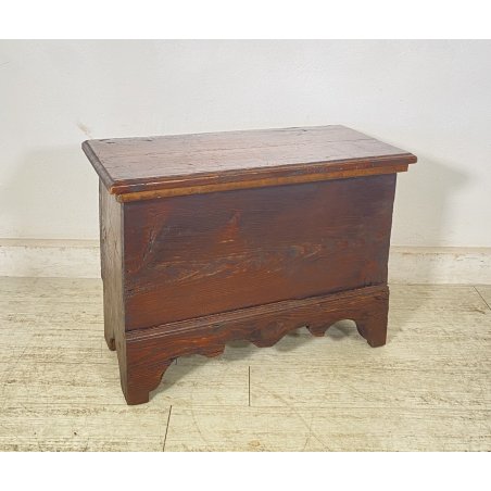 ANTICA PICCOLA CASSAPANCA LEGNO ABETE PANCA BAULE EPOCA 1900 RUSTICA PIEMONTESE