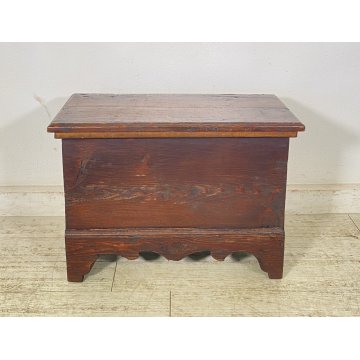 ANTICA PICCOLA CASSAPANCA LEGNO ABETE PANCA BAULE EPOCA 1900 RUSTICA PIEMONTESE