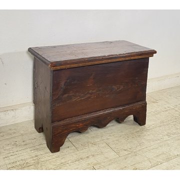 ANTICA PICCOLA CASSAPANCA LEGNO ABETE PANCA BAULE EPOCA 1900 RUSTICA PIEMONTESE