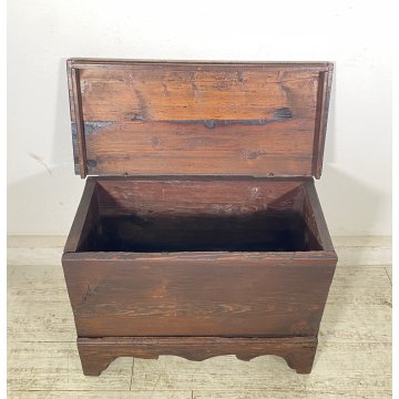 ANTICA PICCOLA CASSAPANCA LEGNO ABETE PANCA BAULE EPOCA 1900 RUSTICA PIEMONTESE