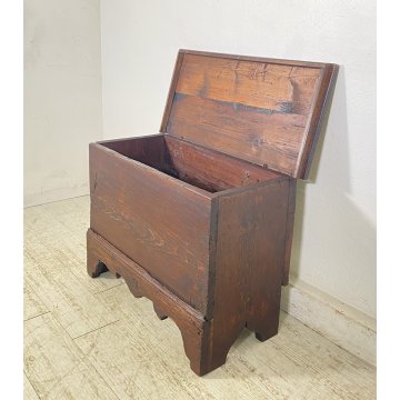 ANTICA PICCOLA CASSAPANCA LEGNO ABETE PANCA BAULE EPOCA 1900 RUSTICA PIEMONTESE
