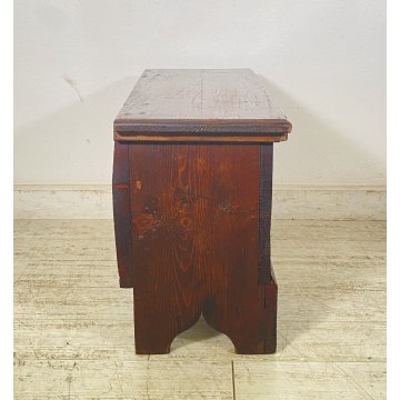 ANTICA PICCOLA CASSAPANCA LEGNO ABETE PANCA BAULE EPOCA 1900 RUSTICA PIEMONTESE