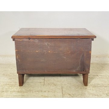 ANTICA PICCOLA CASSAPANCA LEGNO ABETE PANCA BAULE EPOCA 1900 RUSTICA PIEMONTESE
