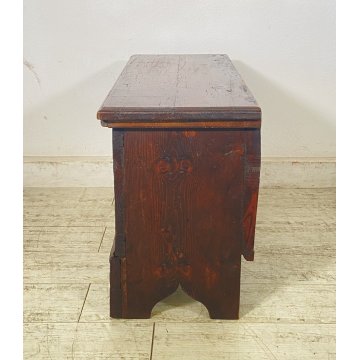 ANTICA PICCOLA CASSAPANCA LEGNO ABETE PANCA BAULE EPOCA 1900 RUSTICA PIEMONTESE
