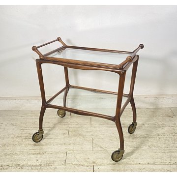 CARRELLO BAR PORTA VIVANDE ANNI 60 DESIGN CESARE LACCA MID CENTURY LEGNO VETRO