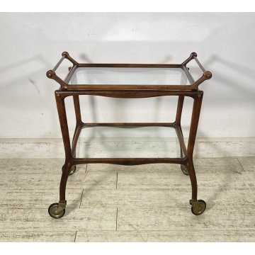 CARRELLO BAR PORTA VIVANDE ANNI 60 DESIGN CESARE LACCA MID CENTURY LEGNO VETRO