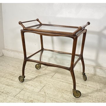 CARRELLO BAR PORTA VIVANDE ANNI 60 DESIGN CESARE LACCA MID CENTURY LEGNO VETRO