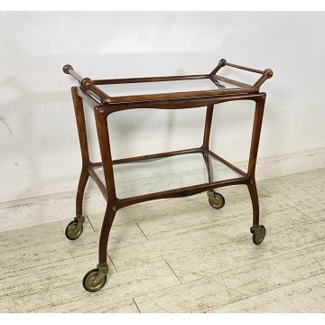 CARRELLO BAR PORTA VIVANDE ANNI 60 DESIGN CESARE LACCA MID CENTURY LEGNO VETRO