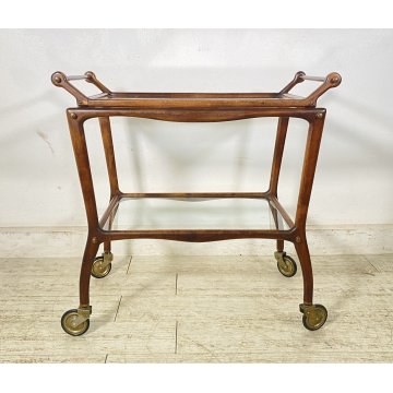 CARRELLO BAR PORTA VIVANDE ANNI 60 DESIGN CESARE LACCA MID CENTURY LEGNO VETRO