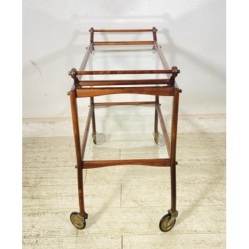 CARRELLO BAR PORTA VIVANDE ANNI 60 DESIGN CESARE LACCA MID CENTURY LEGNO VETRO