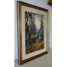QUADRO DIPINTO OLIO su TELA Artino Giroldi PAESAGGIO BOSCO FIUME CREPUSCOLO '900