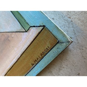 DIPINTO OLIO TAVOLA TROMPE L' OEIL VEDUTA FINESTRA PAESAGGIO COLLINARE '900