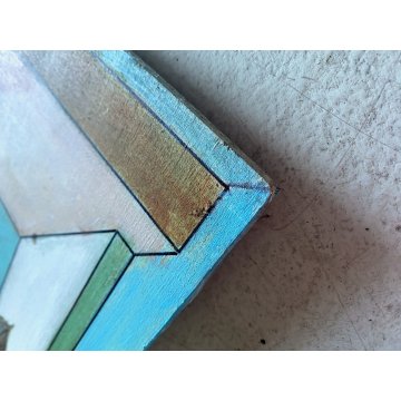 DIPINTO OLIO TAVOLA TROMPE L' OEIL VEDUTA FINESTRA PAESAGGIO COLLINARE '900