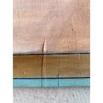 DIPINTO OLIO TAVOLA TROMPE L' OEIL VEDUTA FINESTRA PAESAGGIO COLLINARE '900