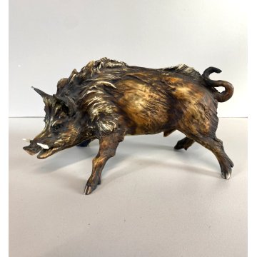 SCULTURA FIGURA CINGHIALE PORCELLANA Biscuit  ANIMALE SELVATICO 19x10,5 cm/h