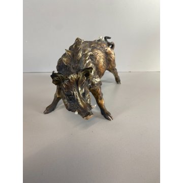 SCULTURA FIGURA CINGHIALE PORCELLANA Biscuit  ANIMALE SELVATICO 19x10,5 cm/h