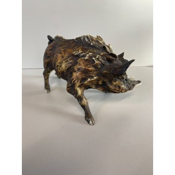 SCULTURA FIGURA CINGHIALE PORCELLANA Biscuit  ANIMALE SELVATICO 19x10,5 cm/h