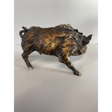 SCULTURA FIGURA CINGHIALE PORCELLANA Biscuit  ANIMALE SELVATICO 19x10,5 cm/h