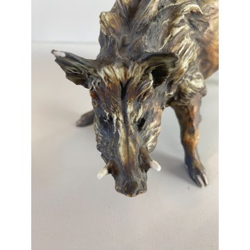 SCULTURA FIGURA CINGHIALE PORCELLANA Biscuit  ANIMALE SELVATICO 19x10,5 cm/h