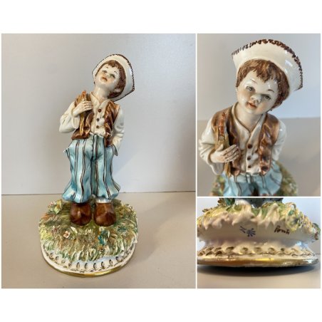 STATUINA  VINTAGE FIGURA PORCELLANA CAPODIMONTE "Ponti" BAMBINO OLANDESE ZOCCOLI