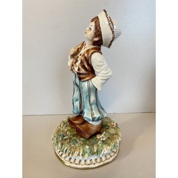 STATUINA  VINTAGE FIGURA PORCELLANA CAPODIMONTE "Ponti" BAMBINO OLANDESE ZOCCOLI