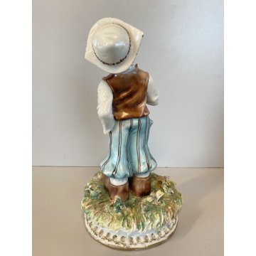 STATUINA  VINTAGE FIGURA PORCELLANA CAPODIMONTE "Ponti" BAMBINO OLANDESE ZOCCOLI