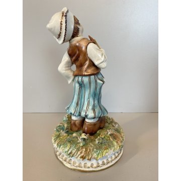 STATUINA  VINTAGE FIGURA PORCELLANA CAPODIMONTE "Ponti" BAMBINO OLANDESE ZOCCOLI