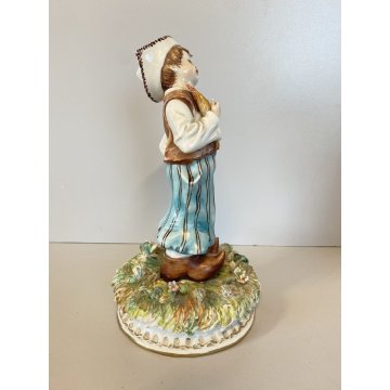 STATUINA  VINTAGE FIGURA PORCELLANA CAPODIMONTE "Ponti" BAMBINO OLANDESE ZOCCOLI
