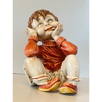 STATUINA VINTAGE FIGURA PORCELLANA CAPODIMONTE FIRMA "Ponti" BAMBINO SEDUTO '900